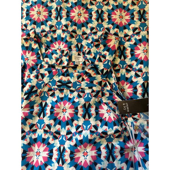 💖Crown & Ivy Womens Geometric Print Sleeveless Dress Button Closure Size Large - Picture 7 of 8